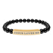 “Jesus Loves Me” Engraved Bracelet – Semi-Precious Stone - Stainless Steel Bar, 18K Gold PVD Coating