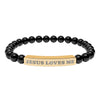 “Jesus Loves Me” Engraved Bracelet – Semi-Precious Stone - Stainless Steel Bar, 18K Gold PVD Coating