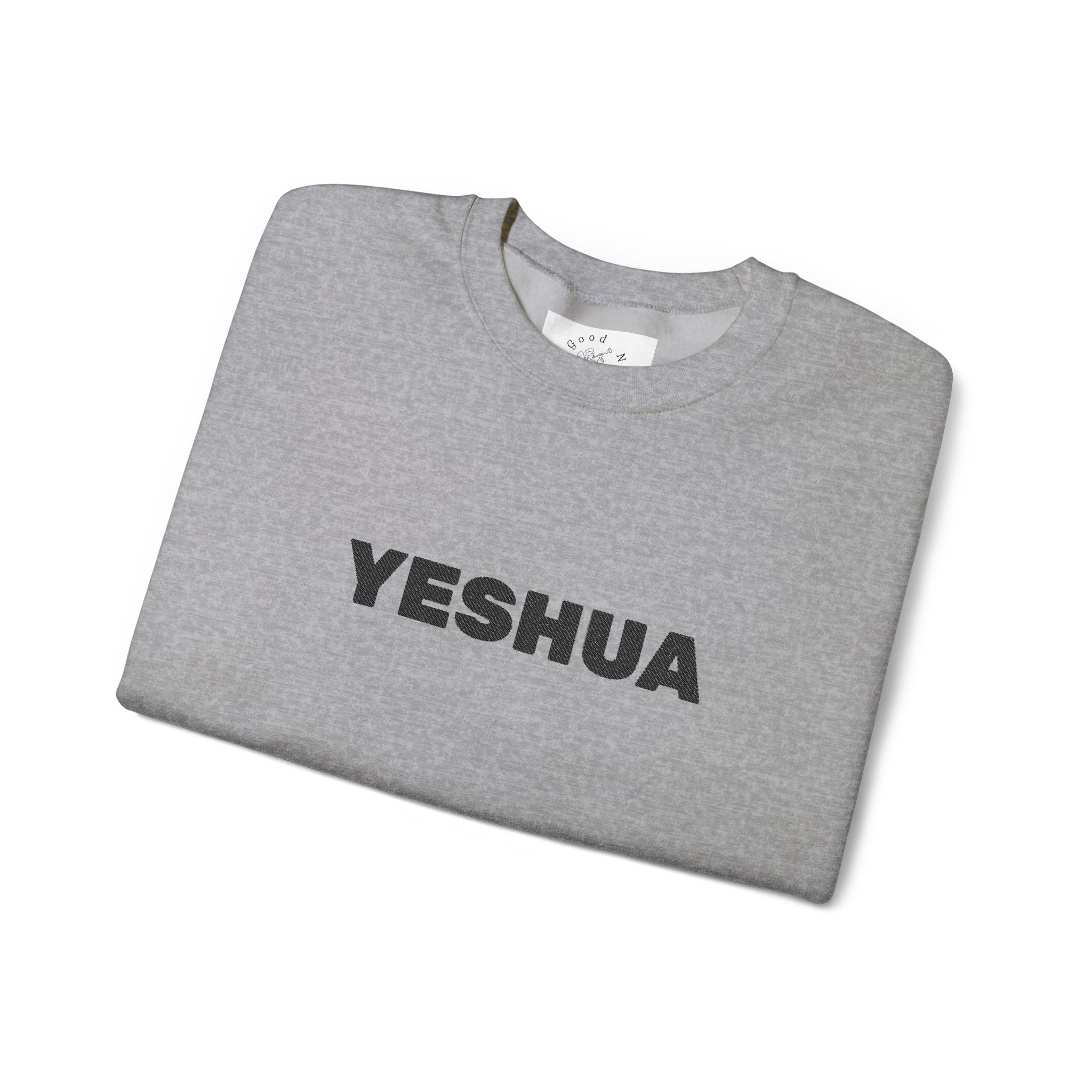 “Yeshua” Embroidered Sweatshirt, Scripture Sleeve - Relaxed Fit