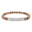 “Jesus Loves Me” Engraved Bracelet – Semi-Precious Stone - Stainless Steel Bar, No Coating