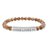 “Jesus Loves Me” Engraved Bracelet – Semi-Precious Stone - Stainless Steel Bar, No Coating