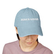 “Jesus Saves” Denim Hat – Hand-Embroidered Faith Design, Two Wash Options