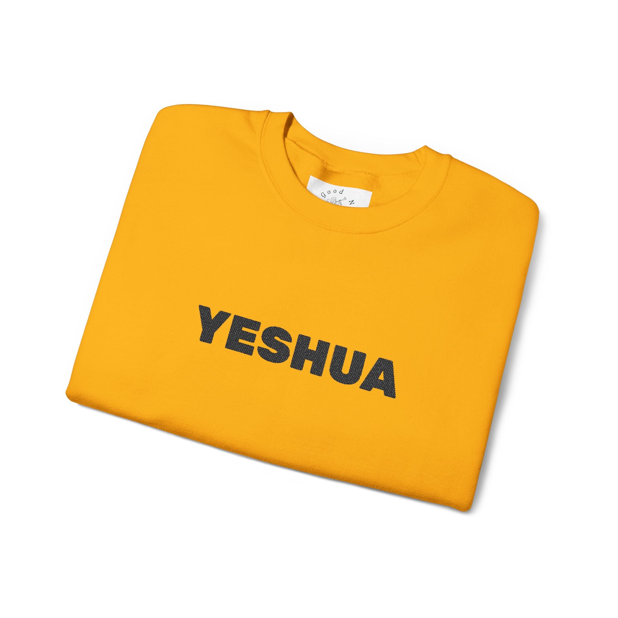 “Yeshua” Embroidered Sweatshirt, Scripture Sleeve - Relaxed Fit