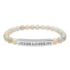 “Jesus Loves Me” Engraved Bracelet – Semi-Precious Stone - Stainless Steel Bar, No Coating