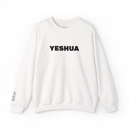 “Yeshua” Embroidered Sweatshirt, Scripture Sleeve - Relaxed Fit