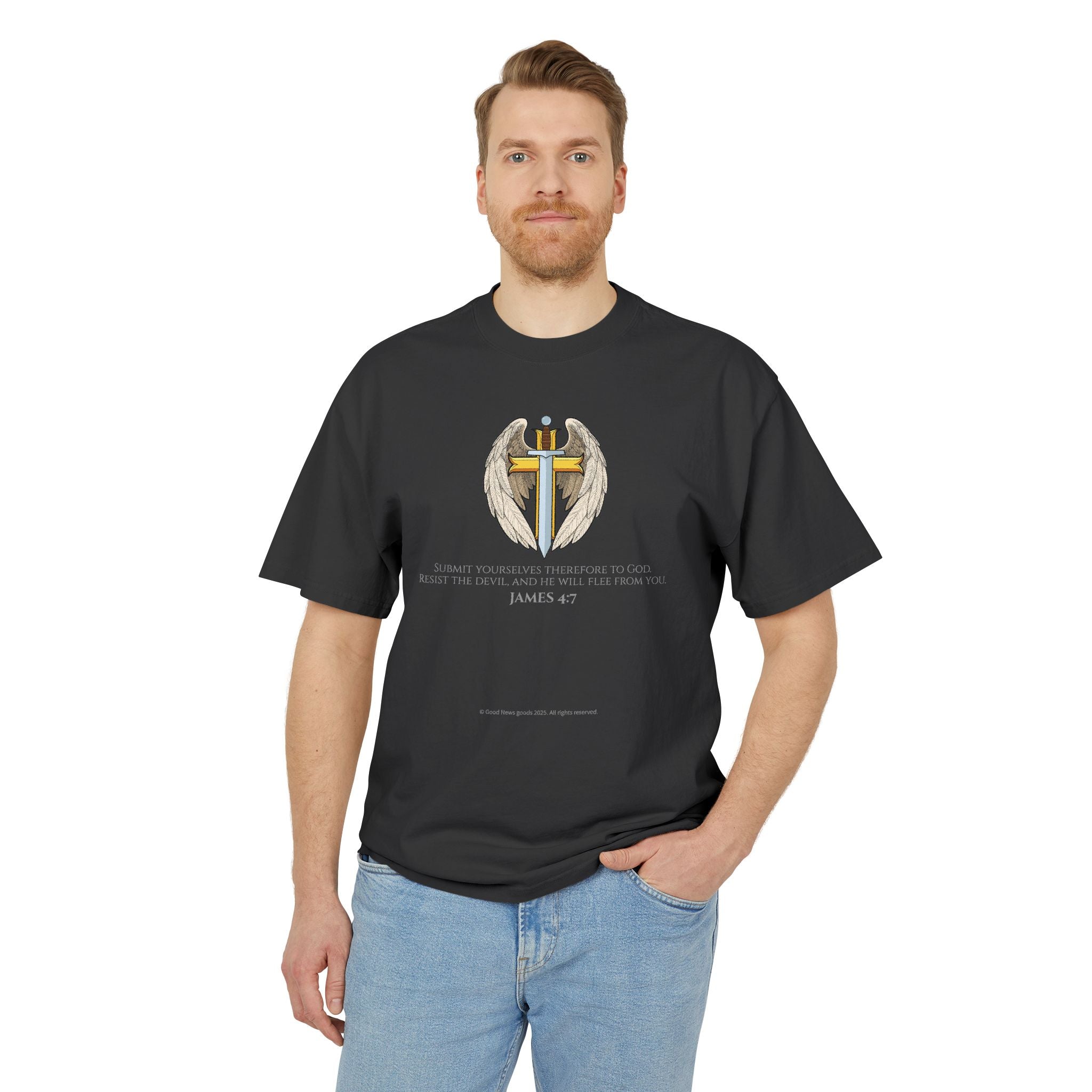 “Michael The Archangel Cross” Faded Heavyweight T-shirt - Streetwear Edition