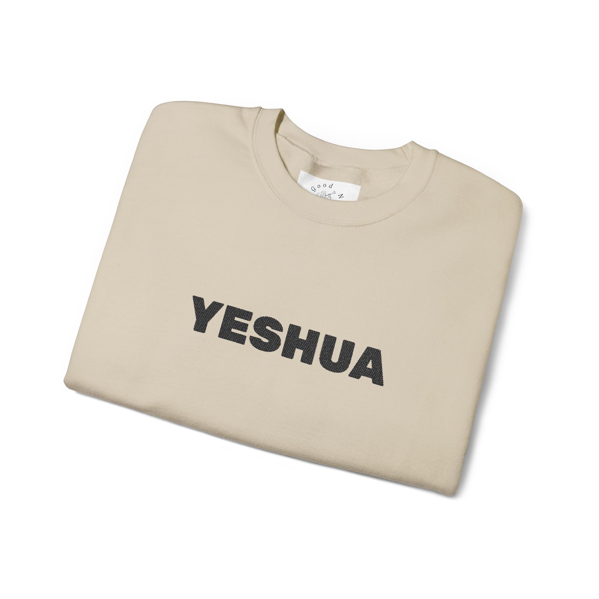“Yeshua” Embroidered Sweatshirt, Scripture Sleeve - Relaxed Fit