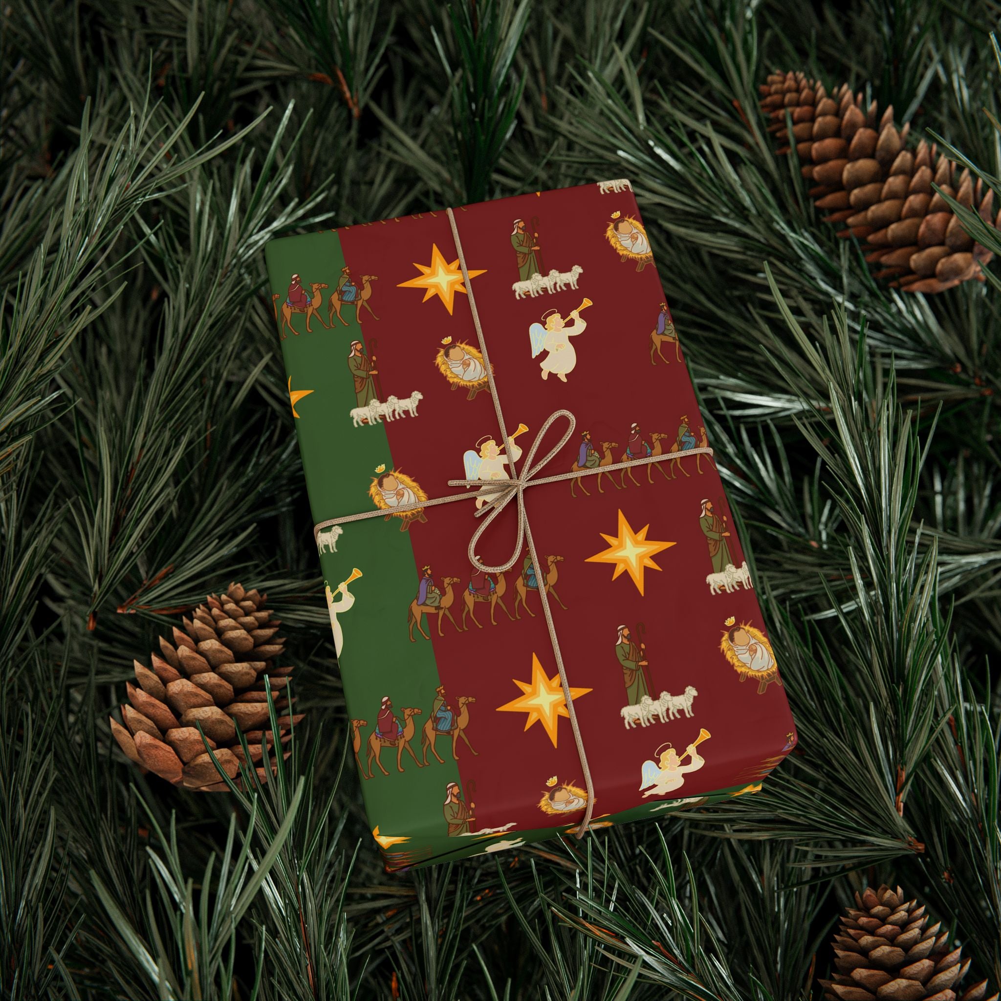 Christmas Nativity Wrapping Paper – Red & Green, Glossy