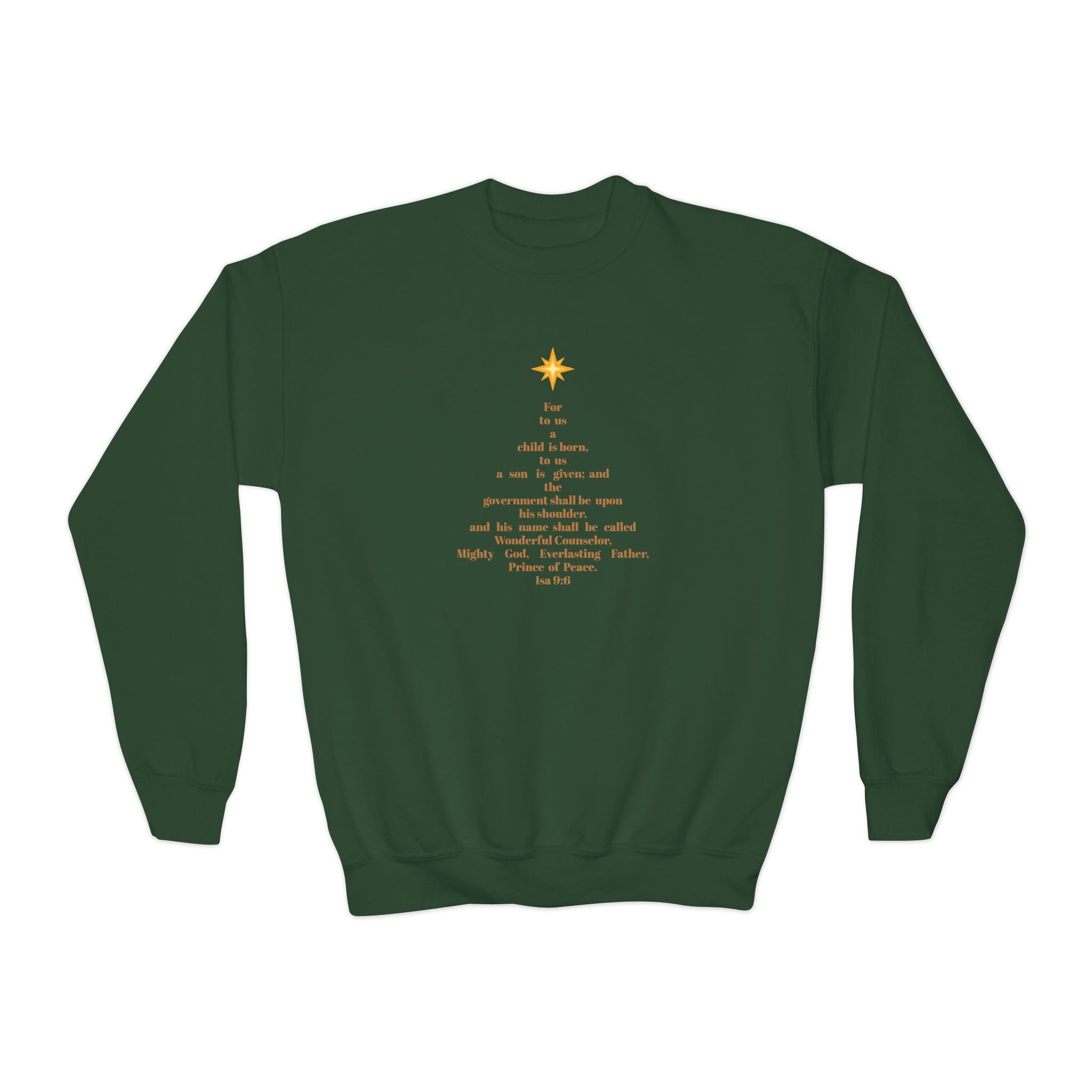 Youth “Isaiah 9:6 Christmas Tree” Sweatshirt – Scripture-Inspired Holiday Comfort, 3 Colors