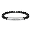 “Jesus Loves Me” Engraved Bracelet – Semi-Precious Stone - Stainless Steel Bar, No Coating