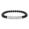 “Jesus Loves Me” Engraved Bracelet – Semi-Precious Stone - Stainless Steel Bar, No Coating