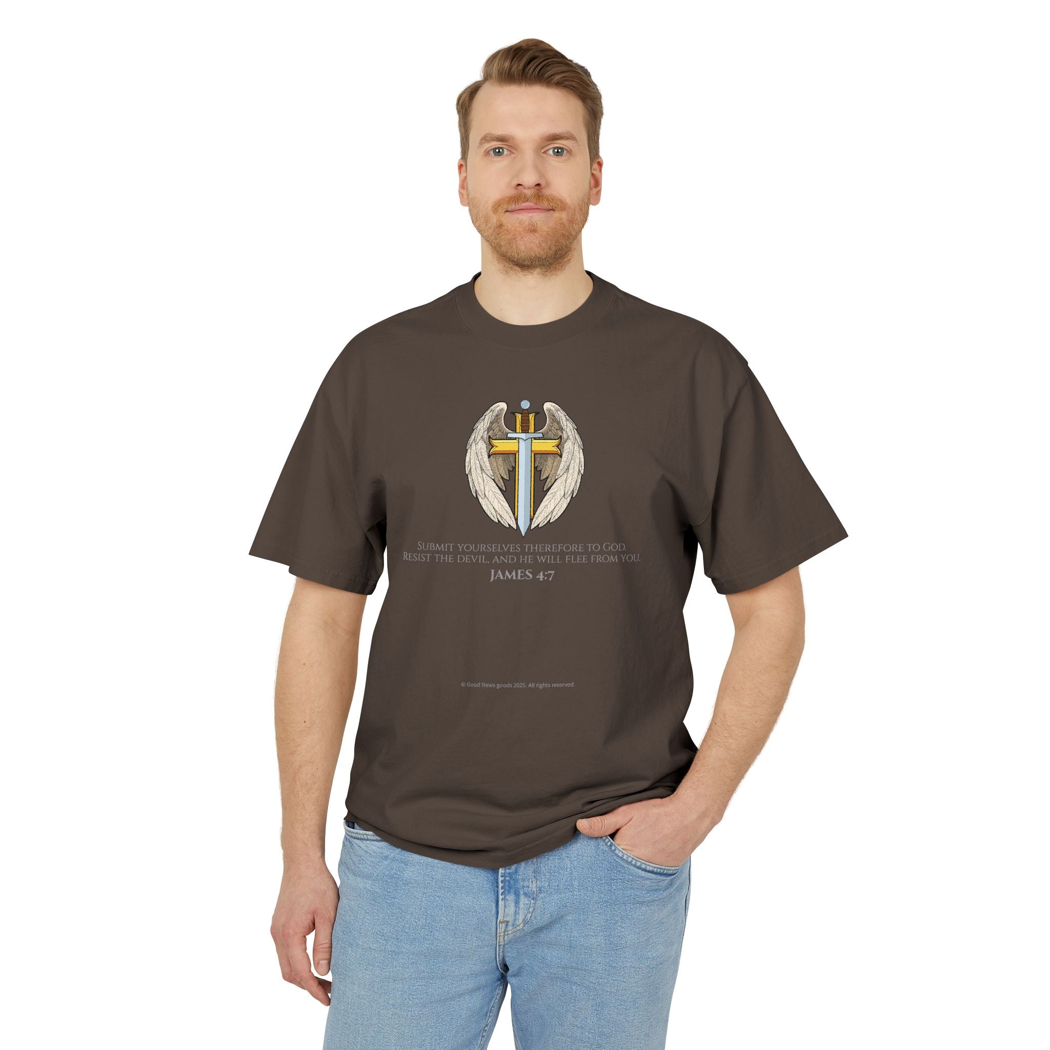 “Michael The Archangel Cross” Faded Heavyweight T-shirt - Streetwear Edition
