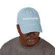 “Jesus Saves” Denim Hat – Hand-Embroidered Faith Design, Two Wash Options
