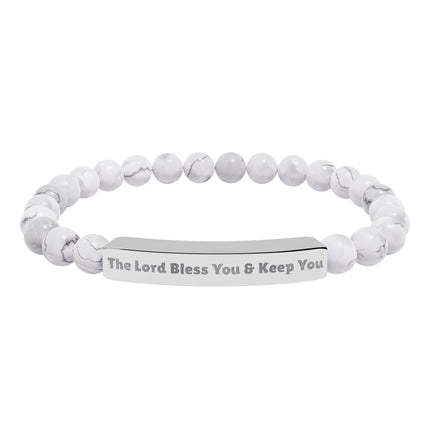 “The Blessing” Engraved Bracelet — Inspired by Numbers 6:24-26 - Semi-Precious Stone - Stainless Steel Bar, 18K PVD Coating available