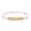 “Jesus Loves Me” Engraved Bracelet – Semi-Precious Stone - Stainless Steel Bar, 18K Gold PVD Coating