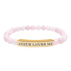 “Jesus Loves Me” Engraved Bracelet – Semi-Precious Stone - Stainless Steel Bar, 18K Gold PVD Coating