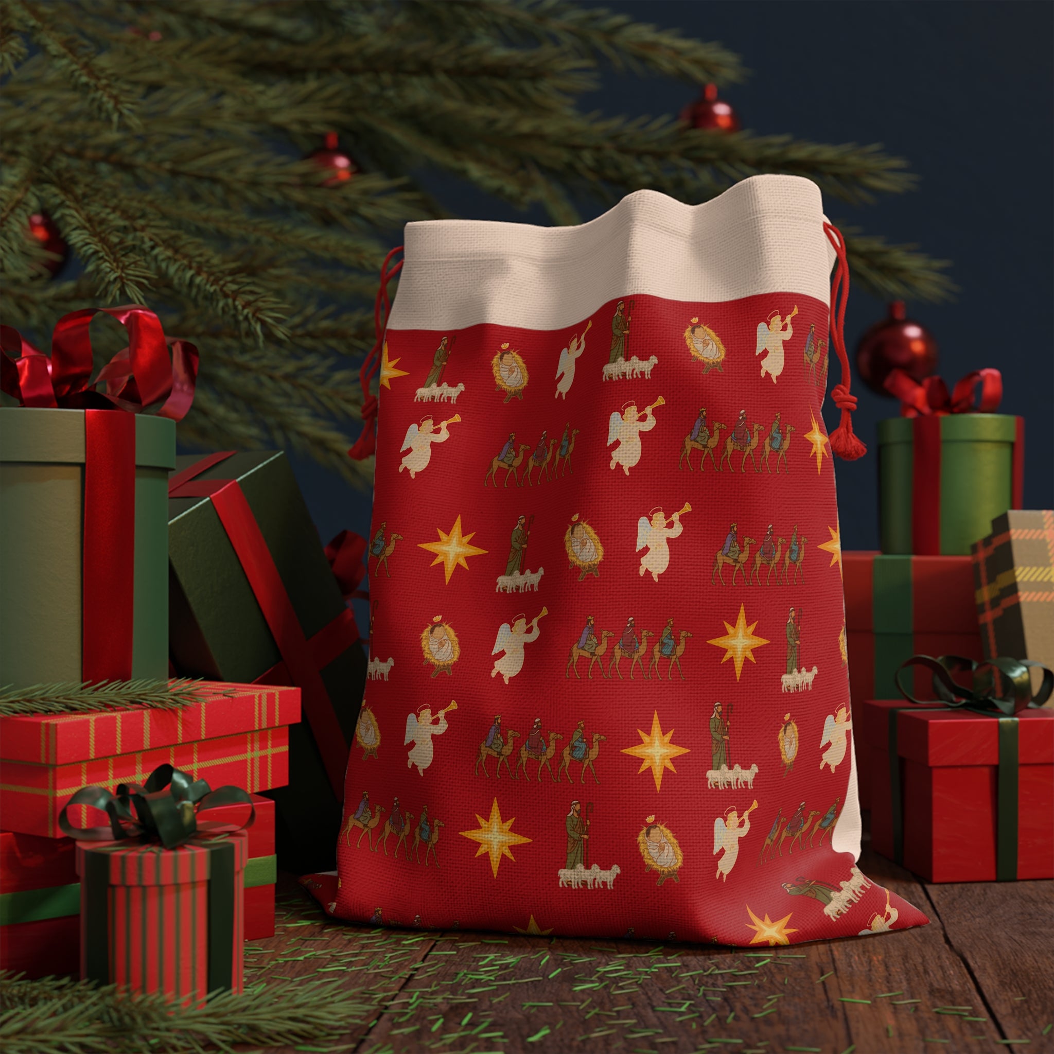 Nativity Reusable Gift Bag – Red