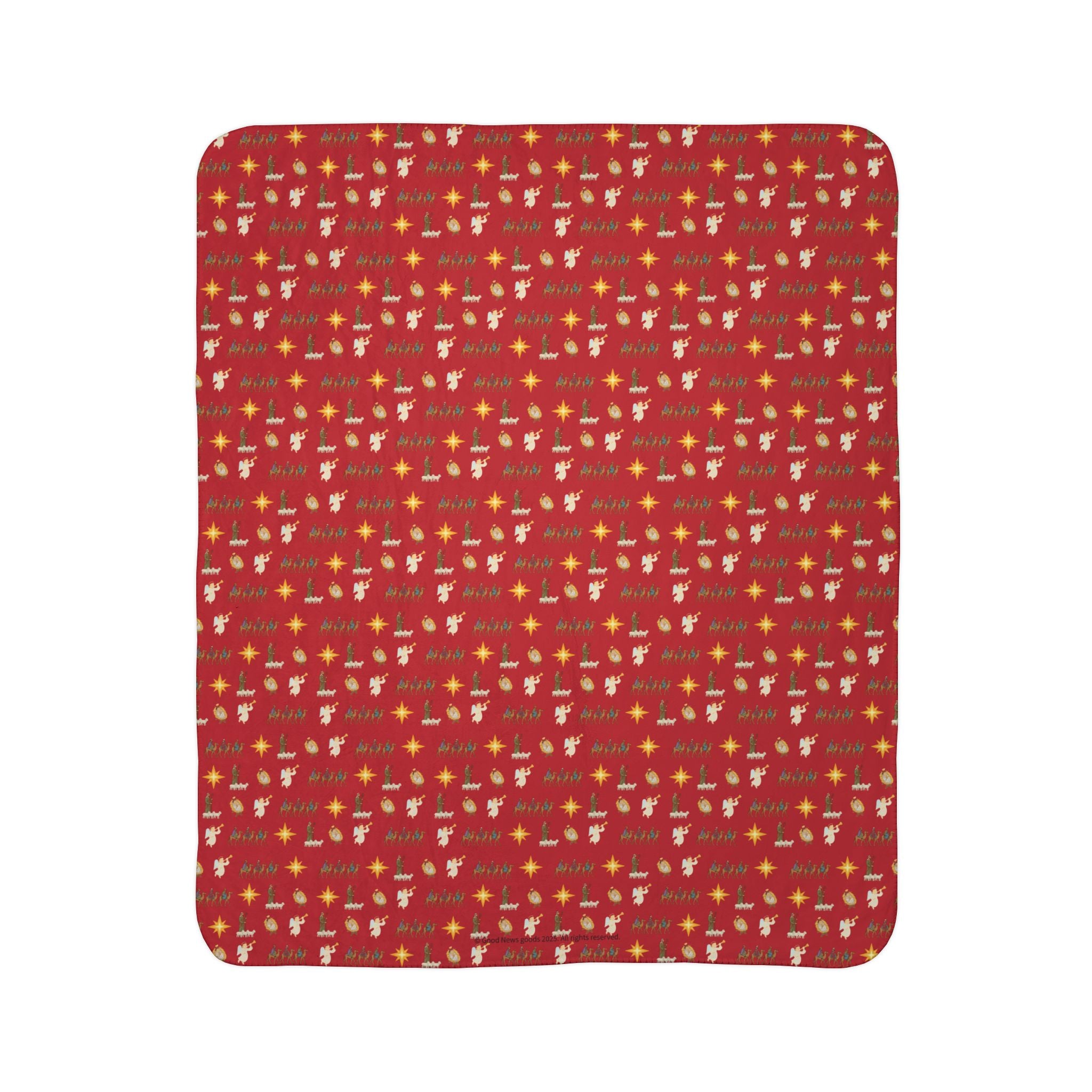 Cozy Nativity Sherpa Blanket Red
