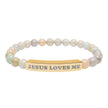 “Jesus Loves Me” Engraved Bracelet – Semi-Precious Stone - Stainless Steel Bar, 18K Gold PVD Coating