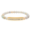 “Jesus Loves Me” Engraved Bracelet – Semi-Precious Stone - Stainless Steel Bar, 18K Gold PVD Coating