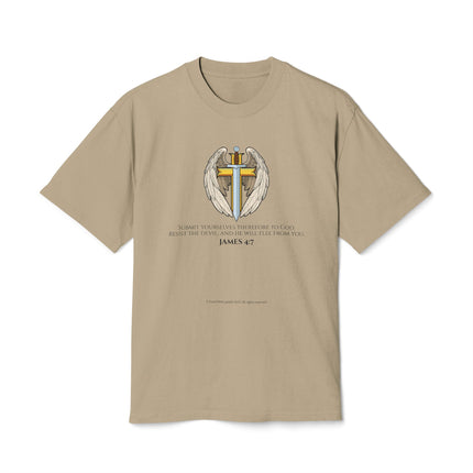 “Michael The Archangel Cross” Faded Heavyweight T-shirt - Streetwear Edition