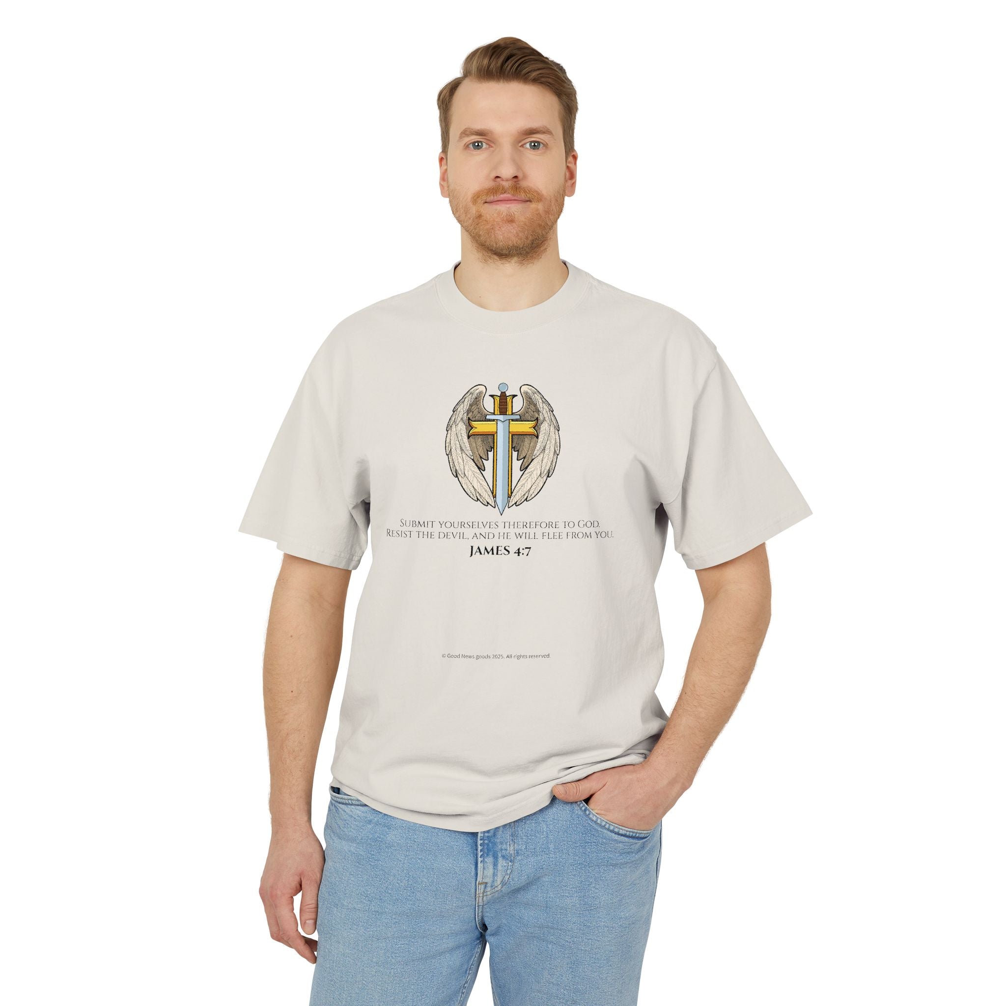“Michael The Archangel Cross” Faded Heavyweight T-shirt - Streetwear Edition