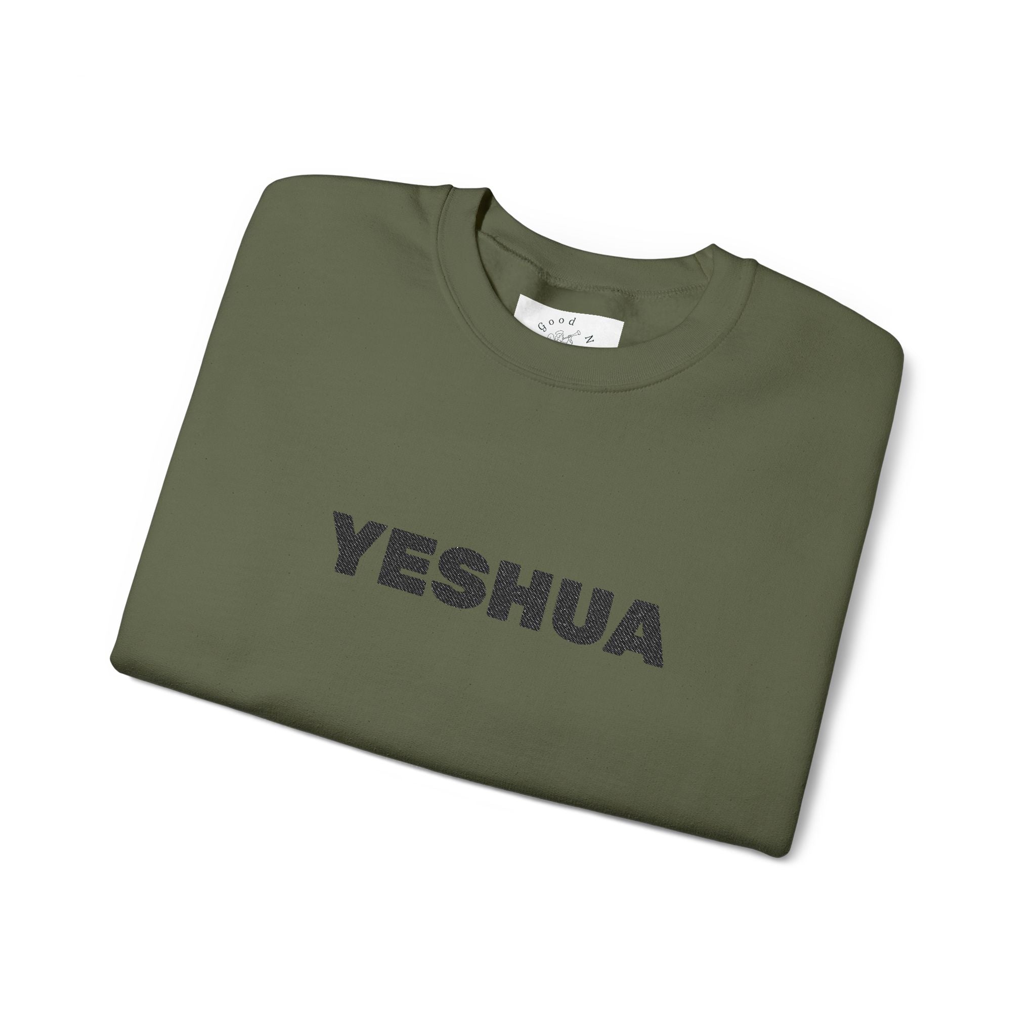 “Yeshua” Embroidered Sweatshirt, Scripture Sleeve - Relaxed Fit