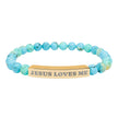 “Jesus Loves Me” Engraved Bracelet – Semi-Precious Stone - Stainless Steel Bar, 18K Gold PVD Coating