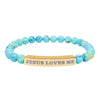 “Jesus Loves Me” Engraved Bracelet – Semi-Precious Stone - Stainless Steel Bar, 18K Gold PVD Coating