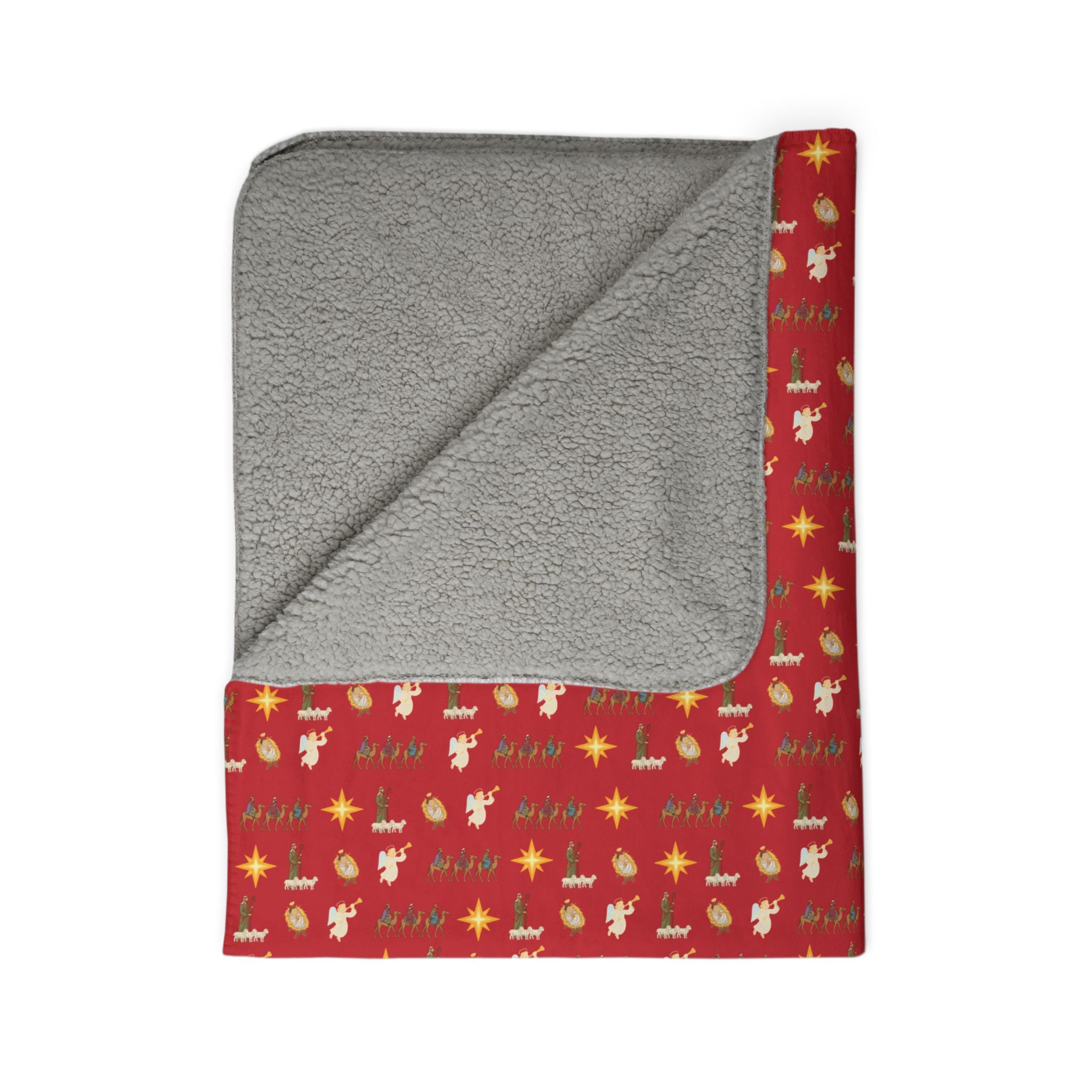 Cozy Nativity Sherpa Blanket Red