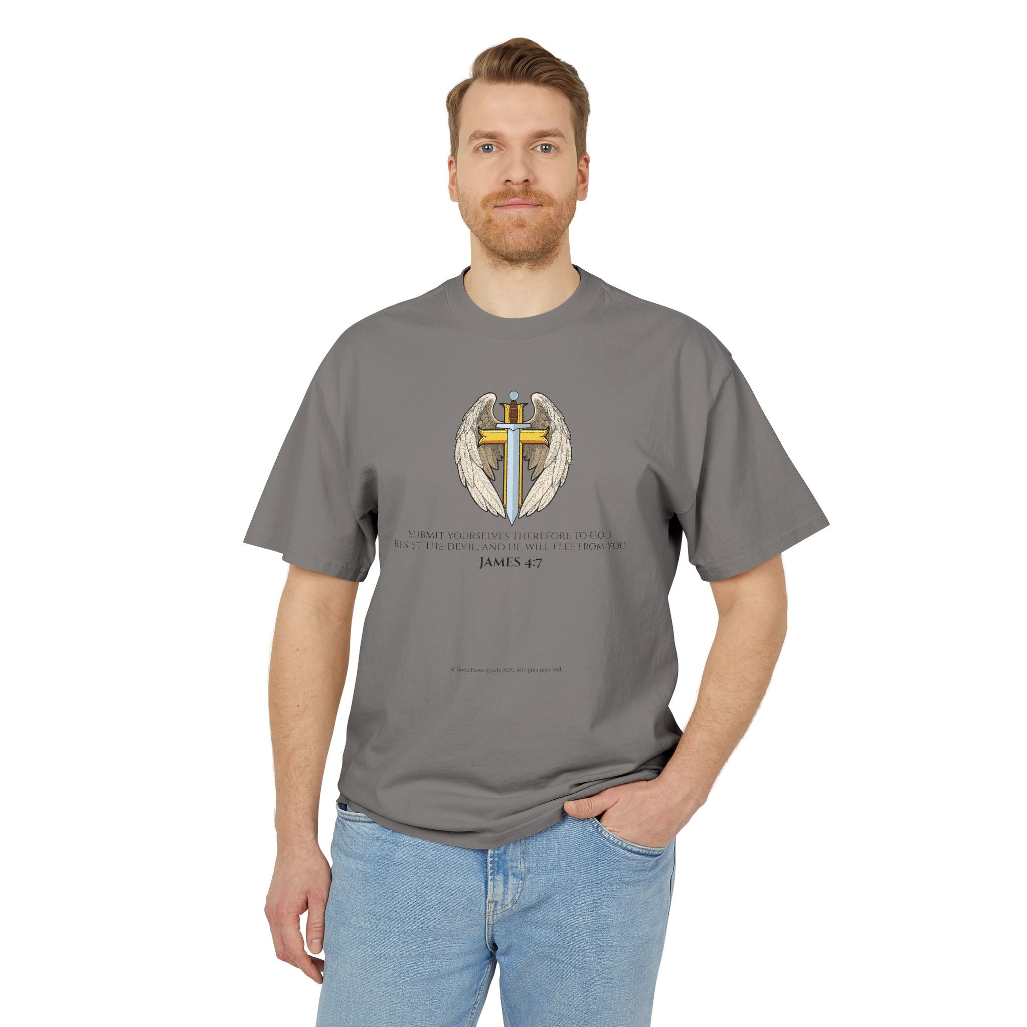 “Michael The Archangel Cross” Faded Heavyweight T-shirt - Streetwear Edition