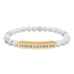 “Jesus Loves Me” Engraved Bracelet – Semi-Precious Stone - Stainless Steel Bar, 18K Gold PVD Coating