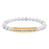 “Jesus Loves Me” Engraved Bracelet – Semi-Precious Stone - Stainless Steel Bar, 18K Gold PVD Coating