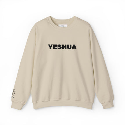 “Yeshua” Embroidered Sweatshirt, Scripture Sleeve - Relaxed Fit