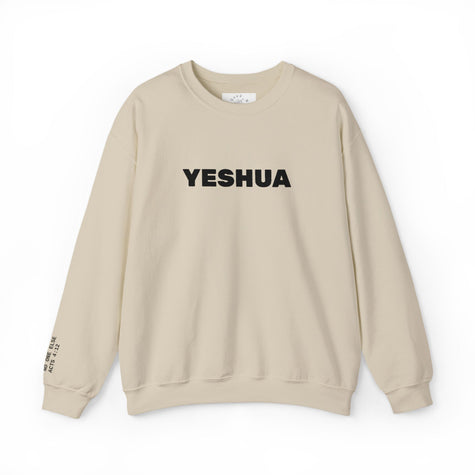 “Yeshua” Embroidered Sweatshirt, Scripture Sleeve - Relaxed Fit