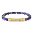 “Jesus Loves Me” Engraved Bracelet – Semi-Precious Stone - Stainless Steel Bar, 18K Gold PVD Coating
