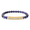 “Jesus Loves Me” Engraved Bracelet – Semi-Precious Stone - Stainless Steel Bar, 18K Gold PVD Coating