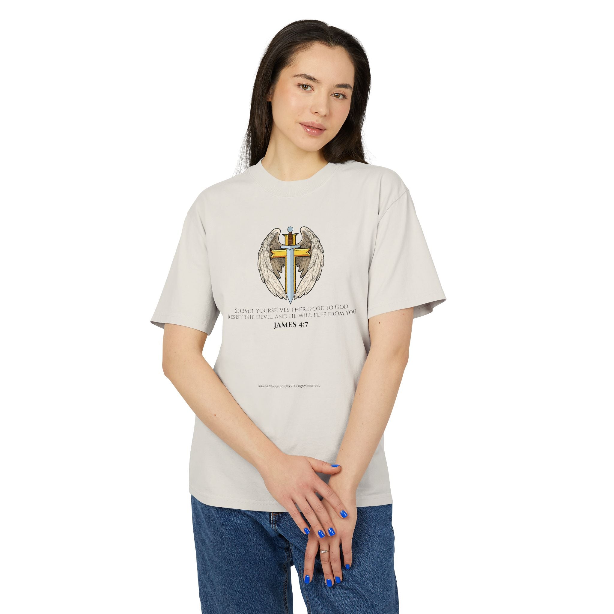“Michael The Archangel Cross” Faded Heavyweight T-shirt - Streetwear Edition
