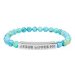 “Jesus Loves Me” Engraved Bracelet – Semi-Precious Stone - Stainless Steel Bar, No Coating