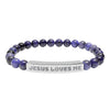 “Jesus Loves Me” Engraved Bracelet – Semi-Precious Stone - Stainless Steel Bar, No Coating