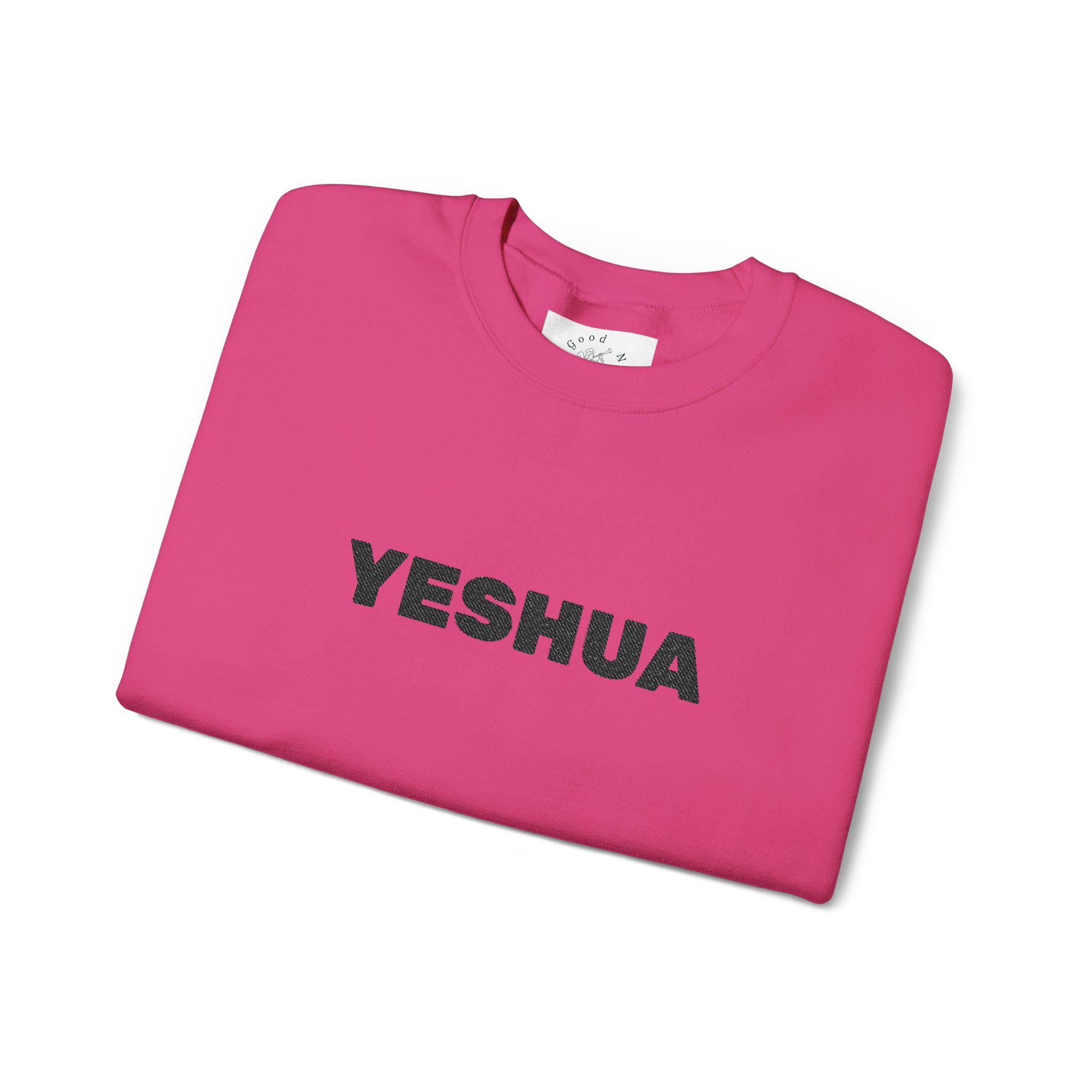 “Yeshua” Embroidered Sweatshirt, Scripture Sleeve - Relaxed Fit