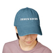 “Jesus Saves” Denim Hat – Hand-Embroidered Faith Design, Two Wash Options