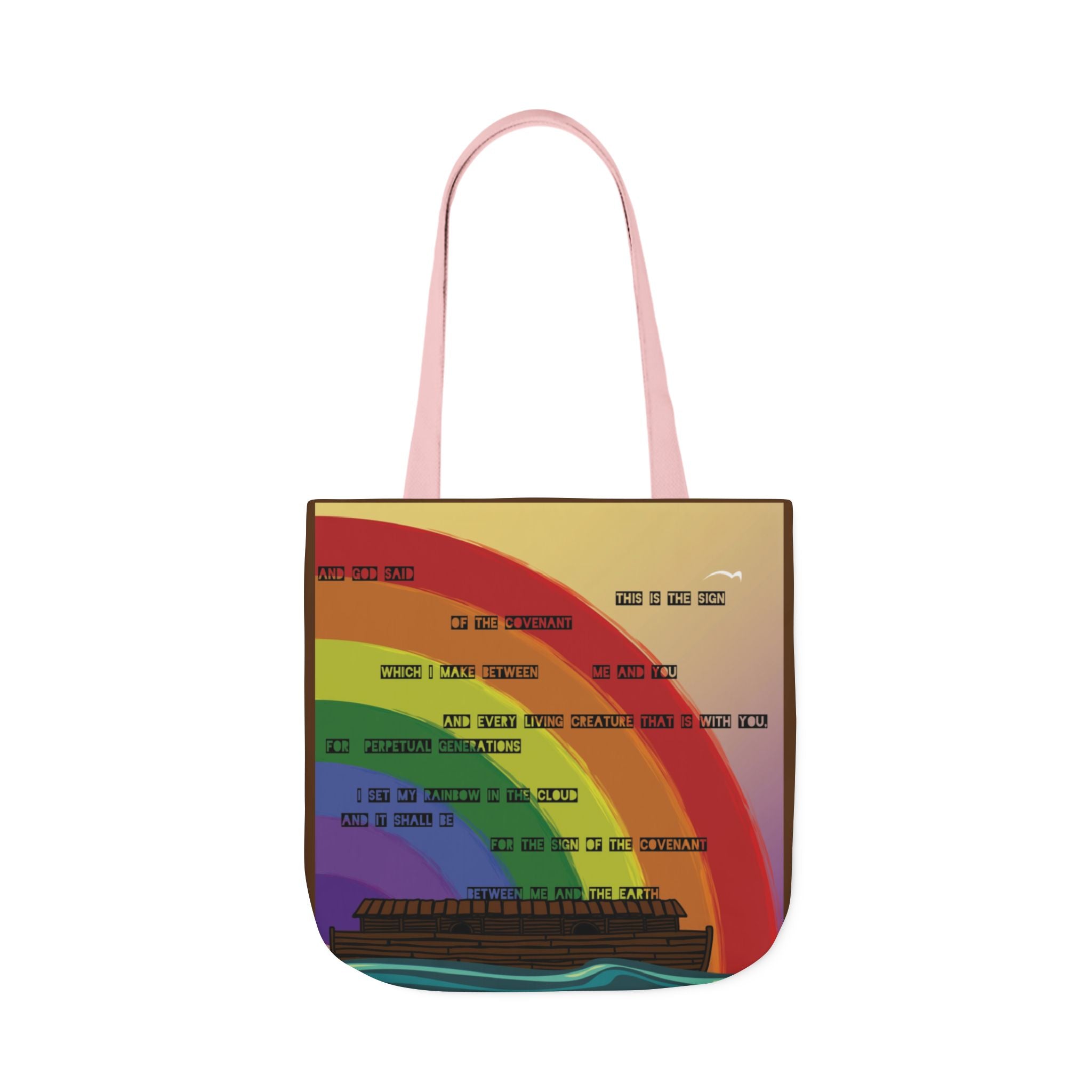 Bold Rainbow Tote Bag – Hand-Drawn Noah’s Ark and Genesis Design