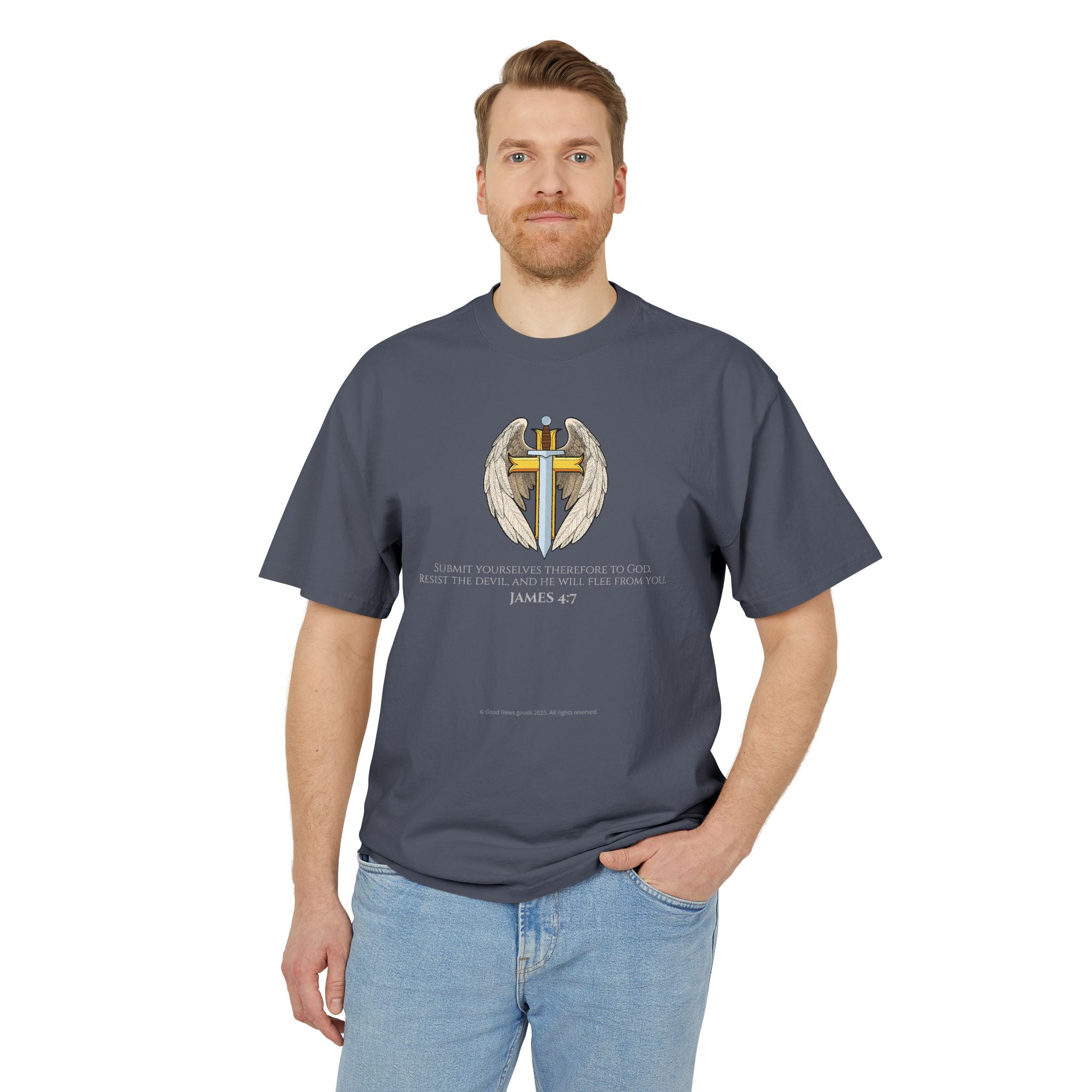 “Michael The Archangel Cross” Faded Heavyweight T-shirt - Streetwear Edition