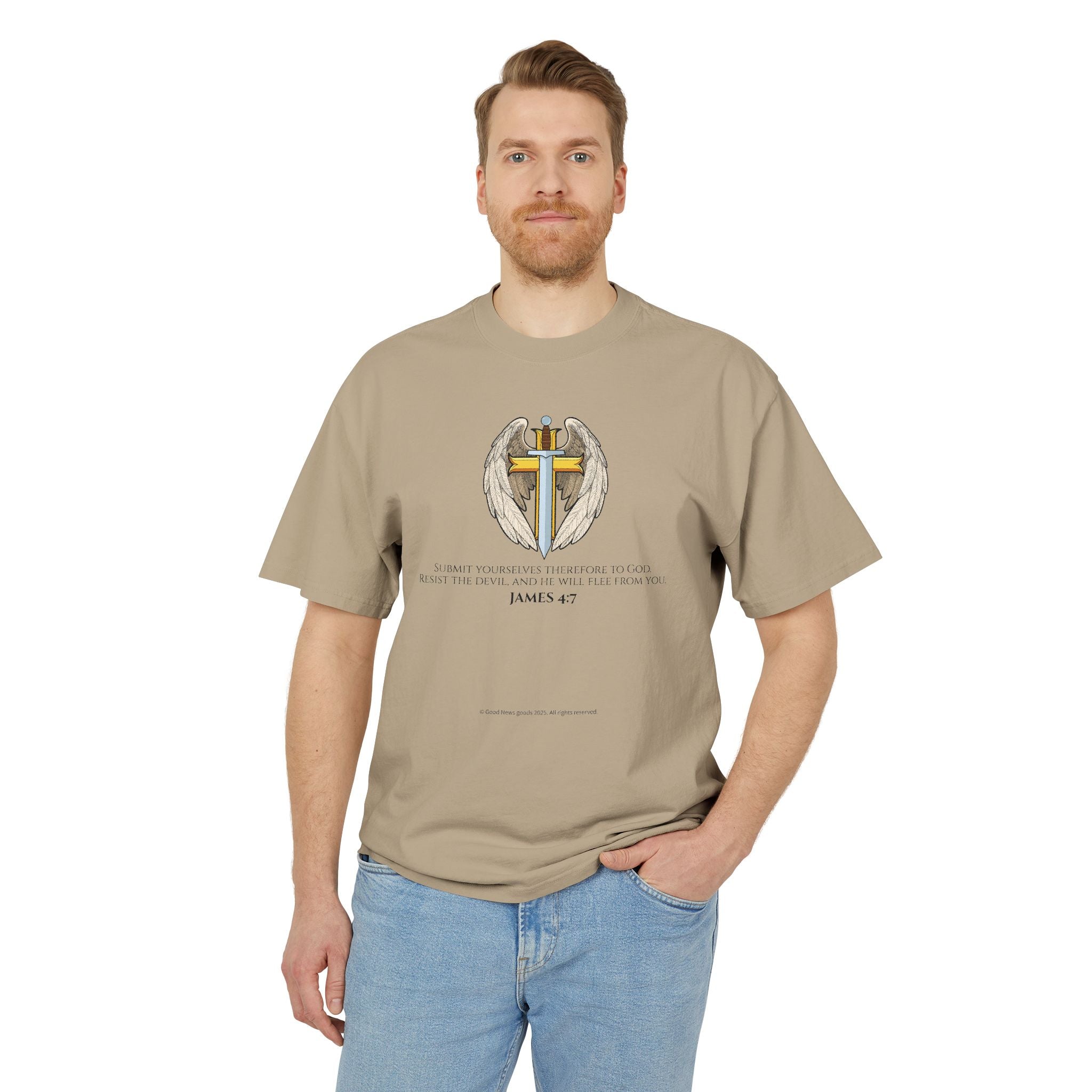 “Michael The Archangel Cross” Faded Heavyweight T-shirt - Streetwear Edition