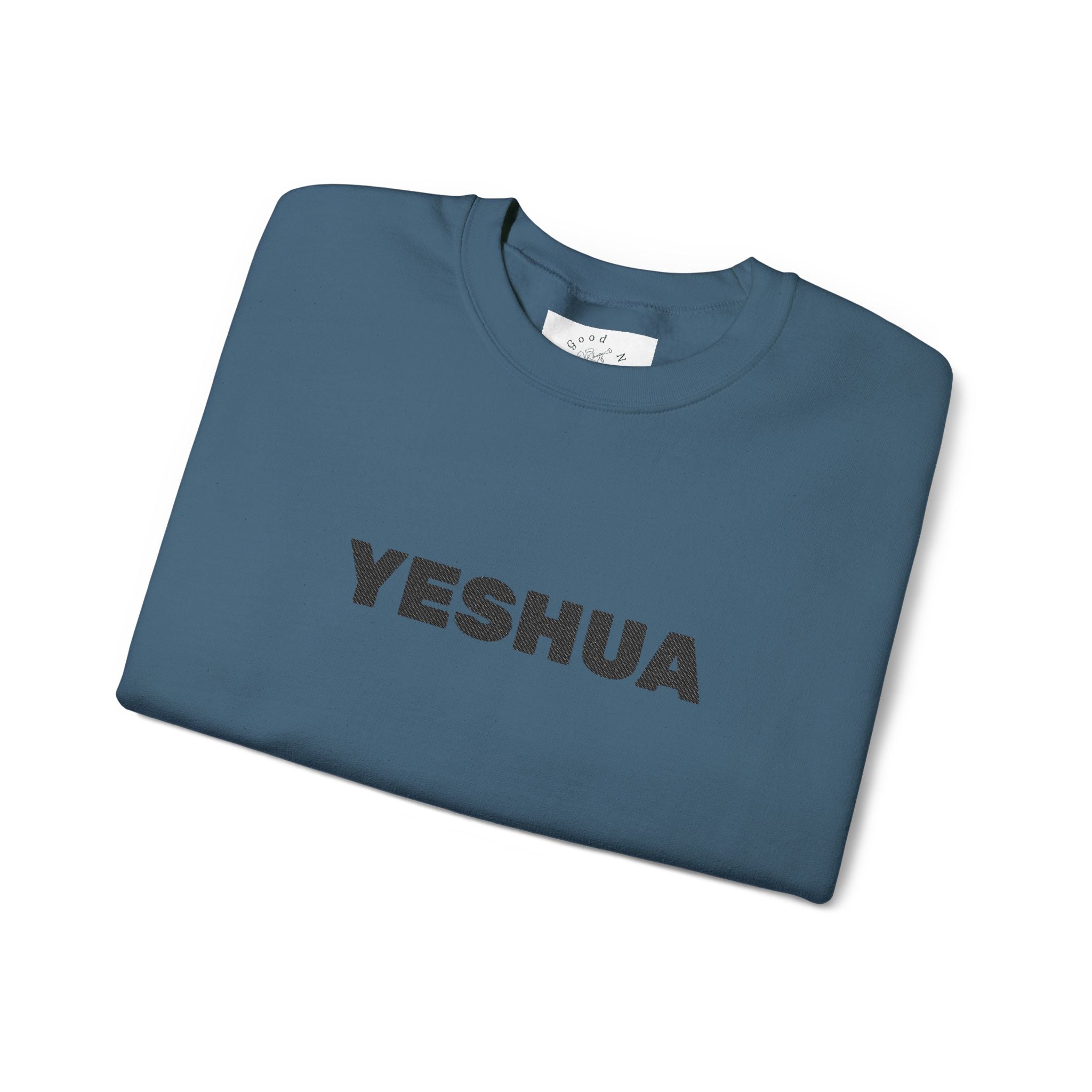 “Yeshua” Embroidered Sweatshirt, Scripture Sleeve - Relaxed Fit