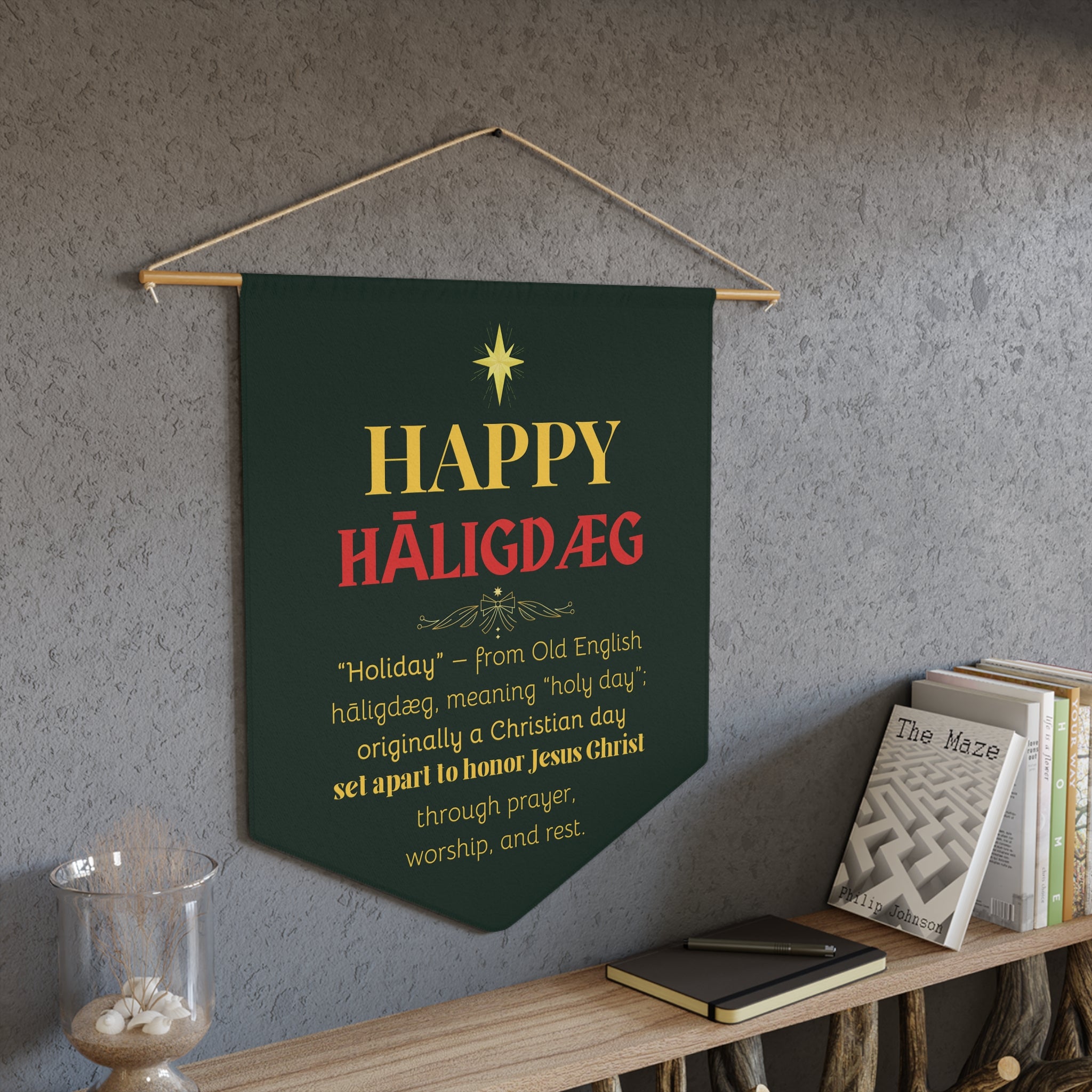 Holiday Pennant – Jerusalem Star & Typography, 18”x21”