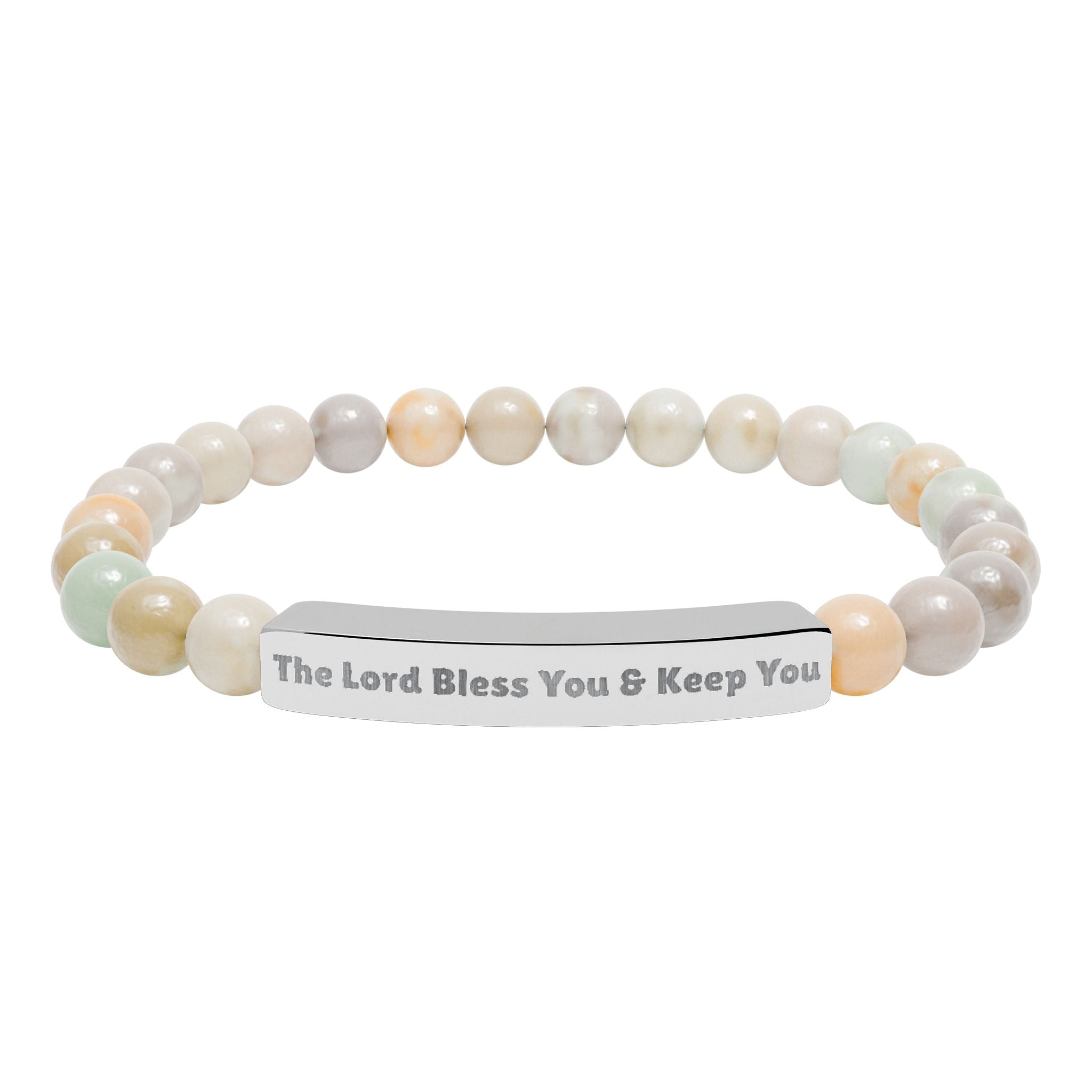 “The Blessing” Engraved Bracelet — Inspired by Numbers 6:24-26 - Semi-Precious Stone - Stainless Steel Bar, 18K PVD Coating available