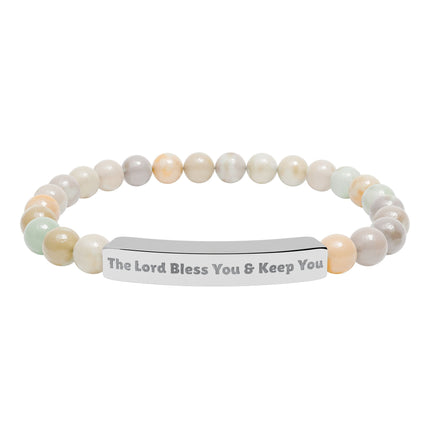 “The Blessing” Engraved Bracelet — Inspired by Numbers 6:24-26 - Semi-Precious Stone - Stainless Steel Bar, 18K PVD Coating available
