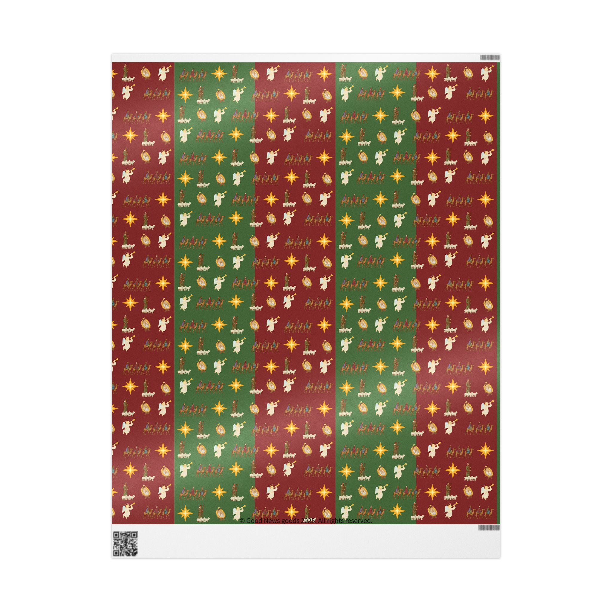 Christmas Nativity Wrapping Paper – Red & Green, Glossy